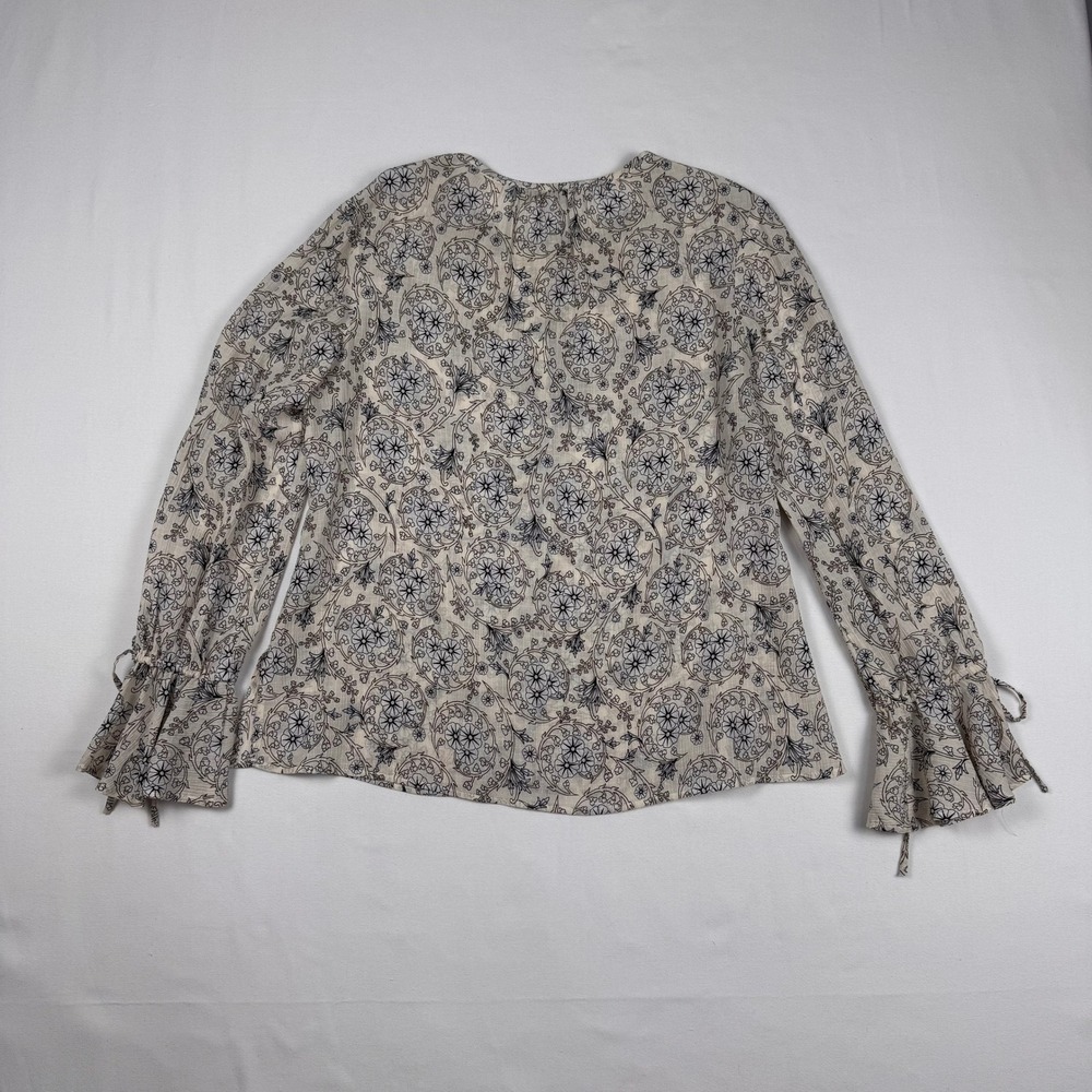 Derek Lam 10 Crosby Blouse Womens 10 Cream 100% Silk Floral Tie Cuff Long Sleeve - Picture 10 of 12